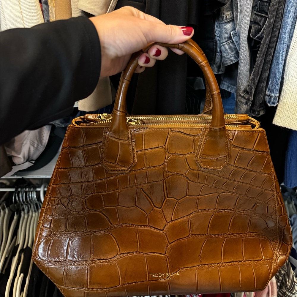 Brown Croc-Embossed Leather Handbag